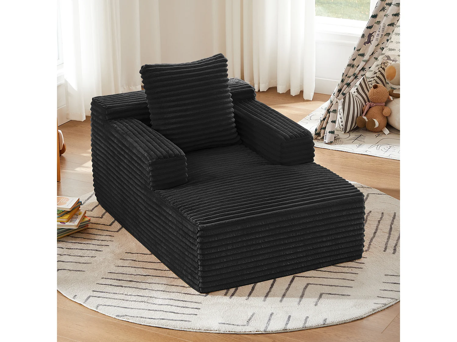 Tumbona de pana y terciopelo para salón - No requiere montaje - Negro