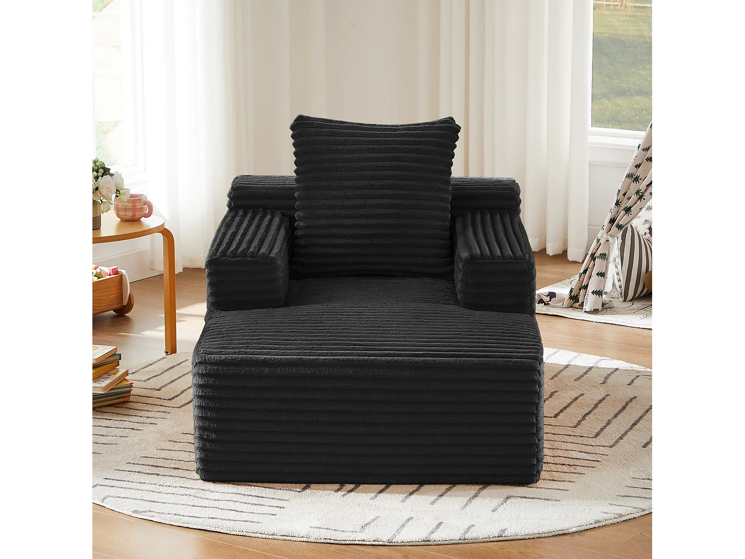 Tumbona de pana y terciopelo para salón - No requiere montaje - Negro