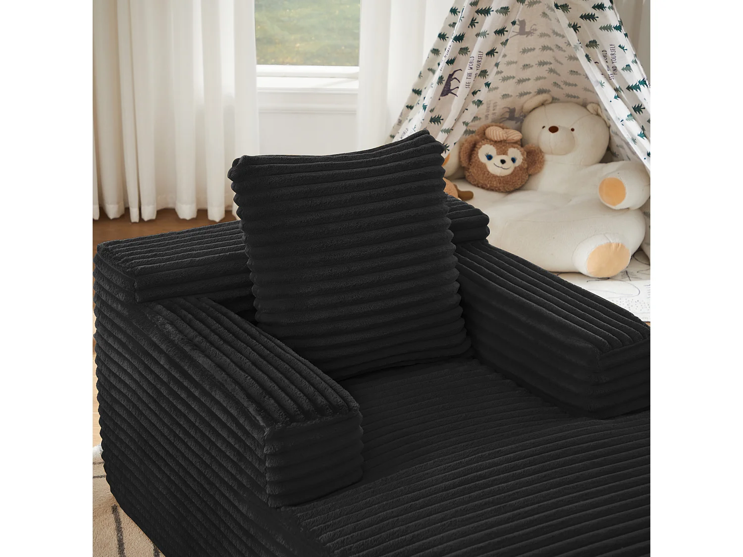 Tumbona de pana y terciopelo para salón - No requiere montaje - Negro