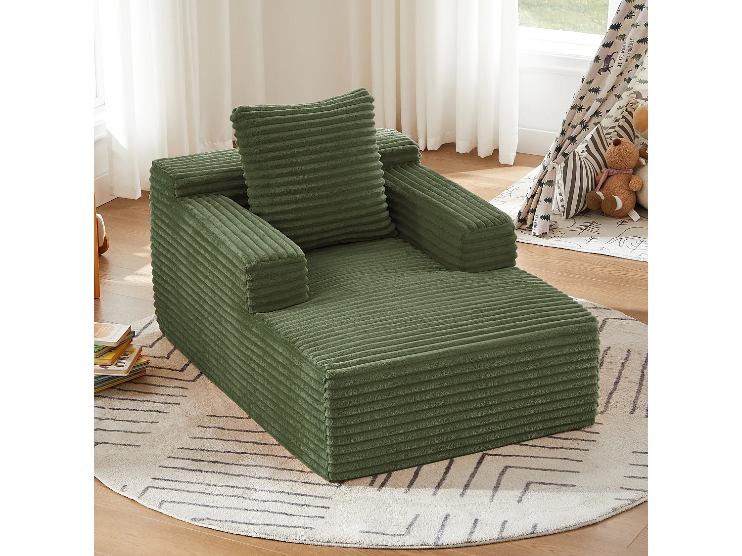 Tumbona de pana para salón - No requiere montaje - Verde