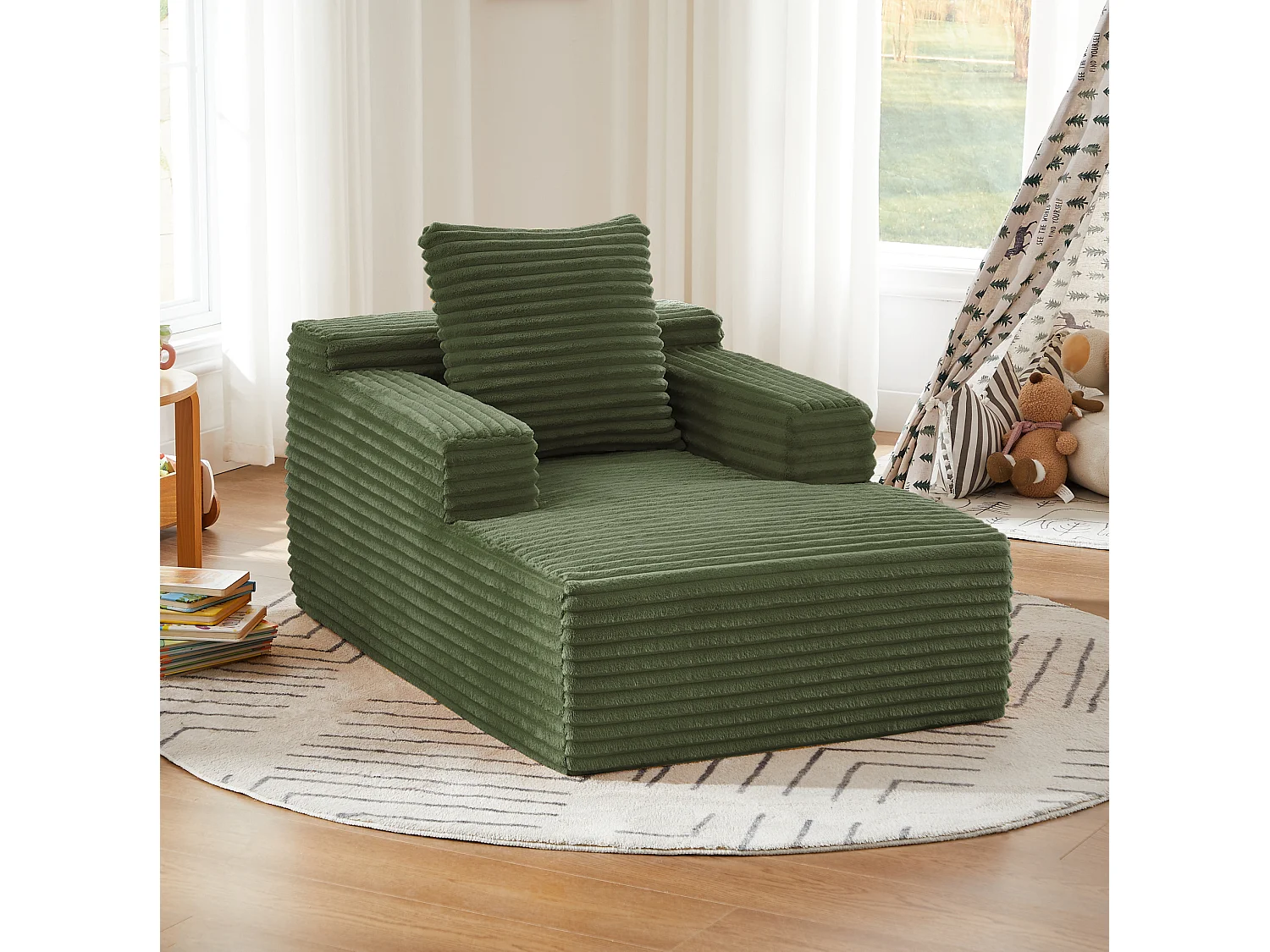 Tumbona de pana para salón - No requiere montaje - Verde