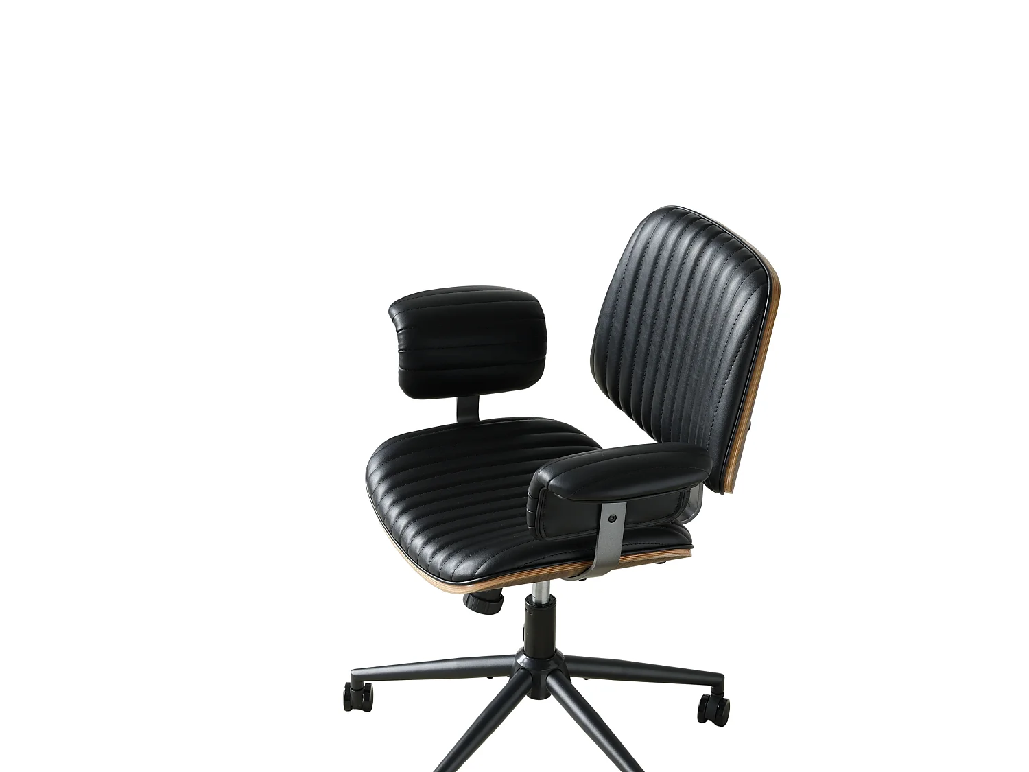 Silla de oficina giratoria de piel sintética con ruedas y altura regulable - Negra