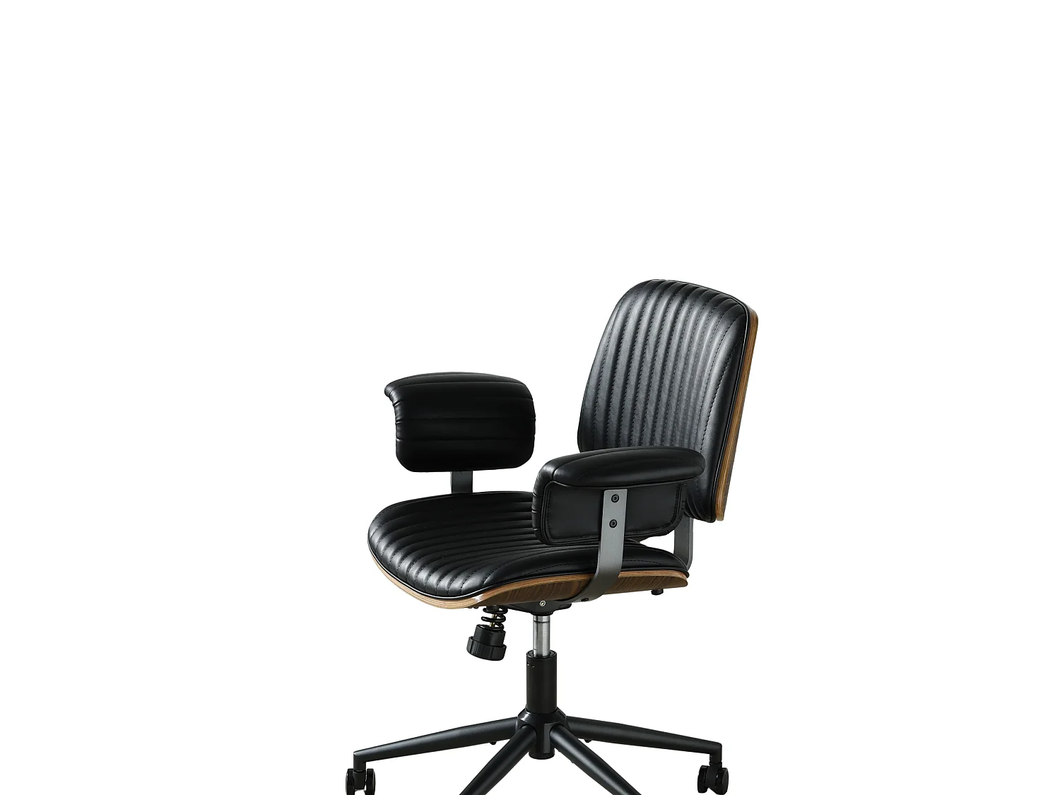 Silla de oficina giratoria de piel sintética con ruedas y altura regulable - Negra