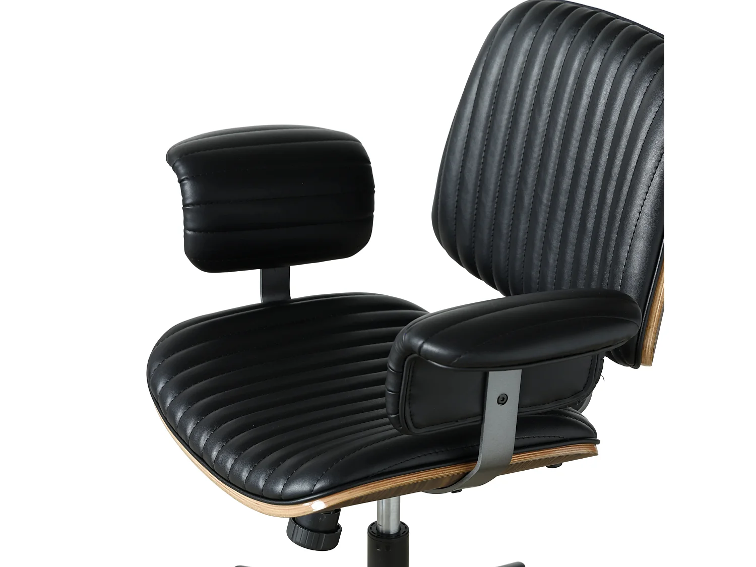 Silla de oficina giratoria de piel sintética con ruedas y altura regulable - Negra