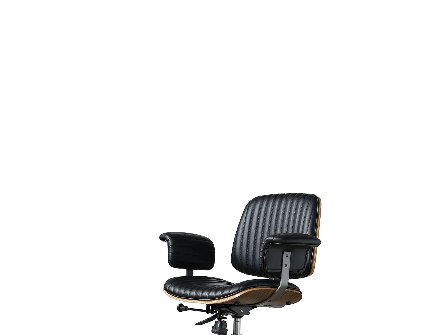 Silla de oficina giratoria de piel sintética con ruedas y altura regulable - Negra
