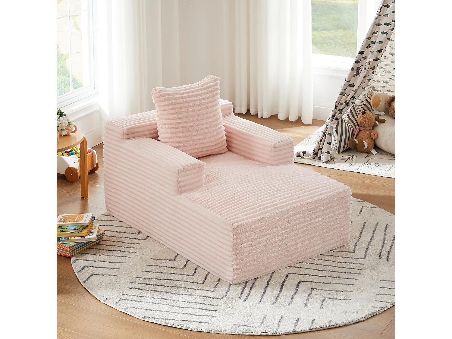 Méridienne en velours côtelé pour salon - Sans montage - Rose