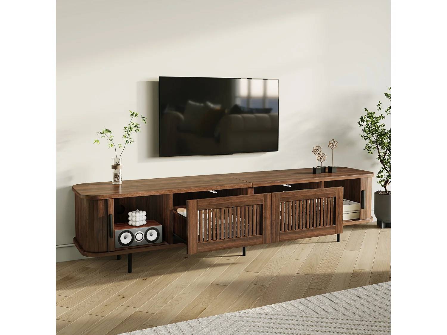 Mueble para TV con 2 cajones y 2 puertas correderas - Marrón