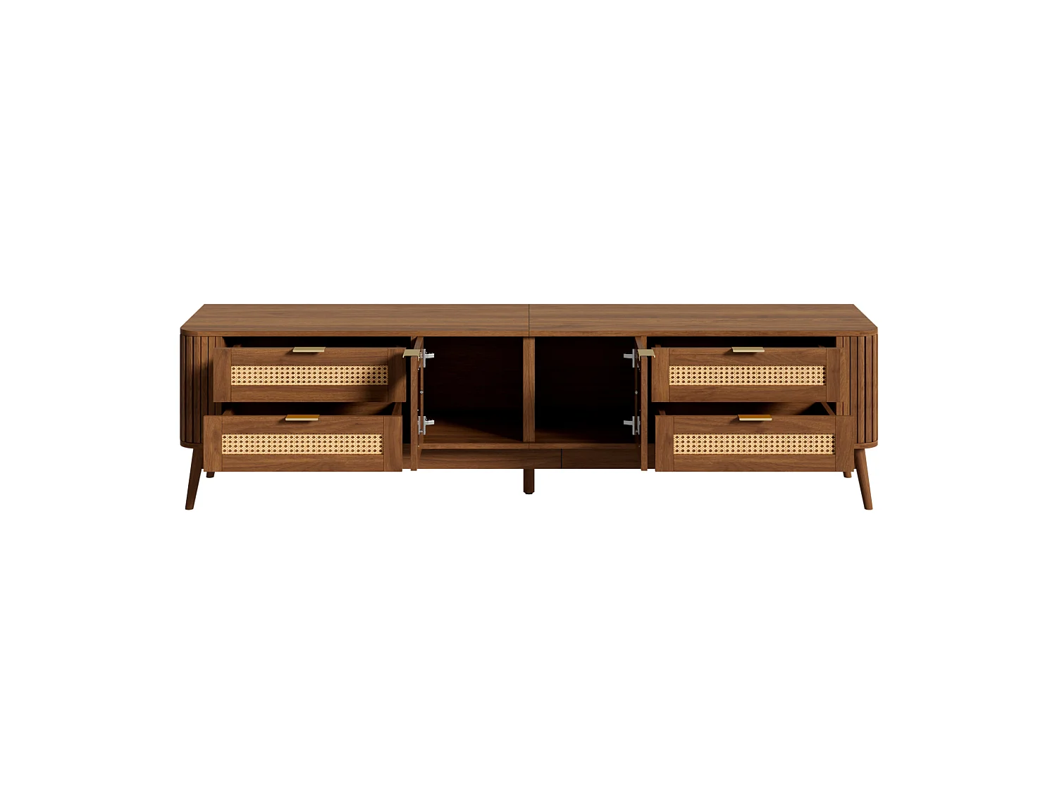 Meuble TV avec 4 tiroirs, 2 portes en verre et LED - Marron 180 x 40 x 50 cm