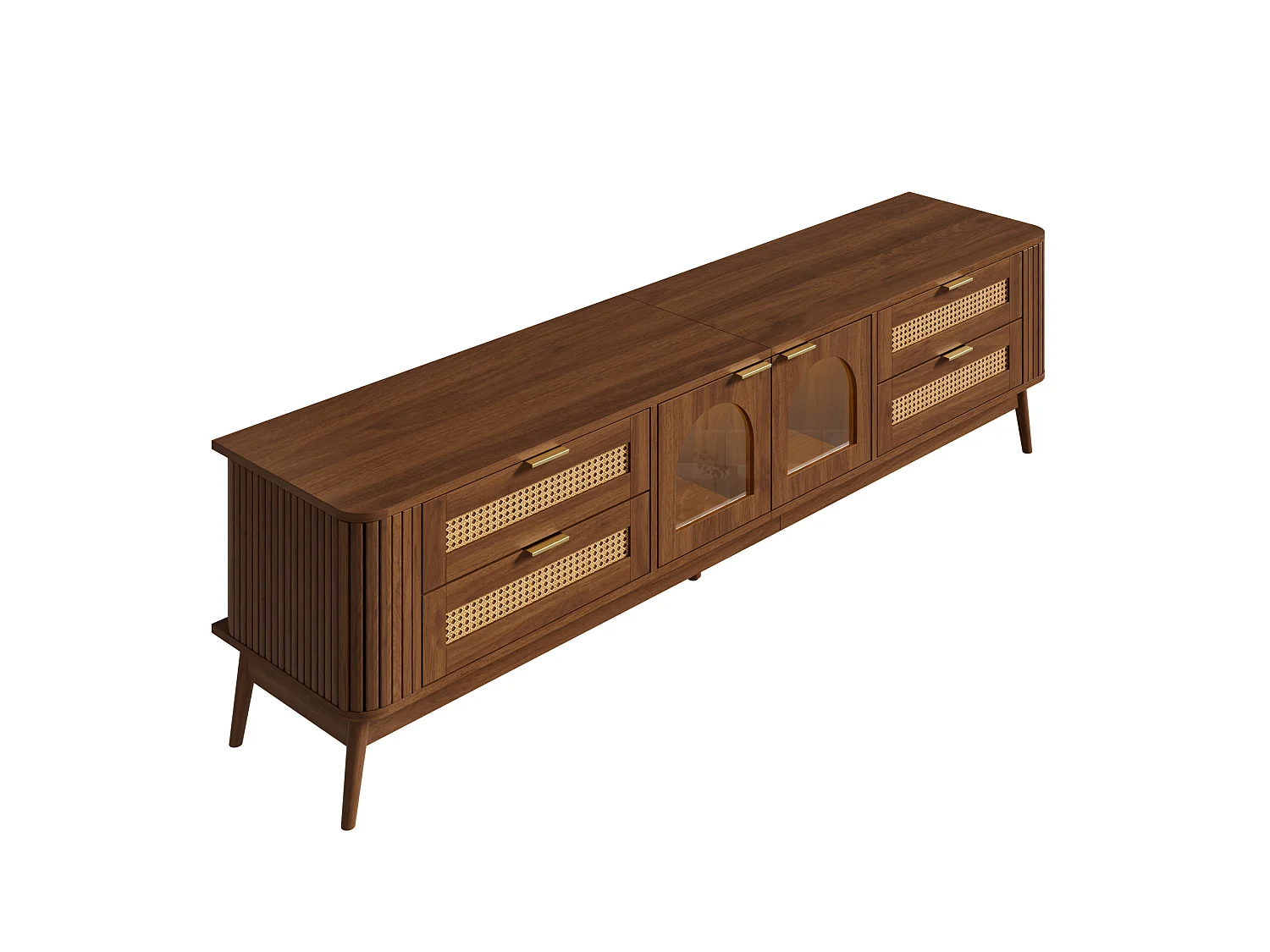 Meuble TV avec 4 tiroirs, 2 portes en verre et LED - Marron 180 x 40 x 50 cm