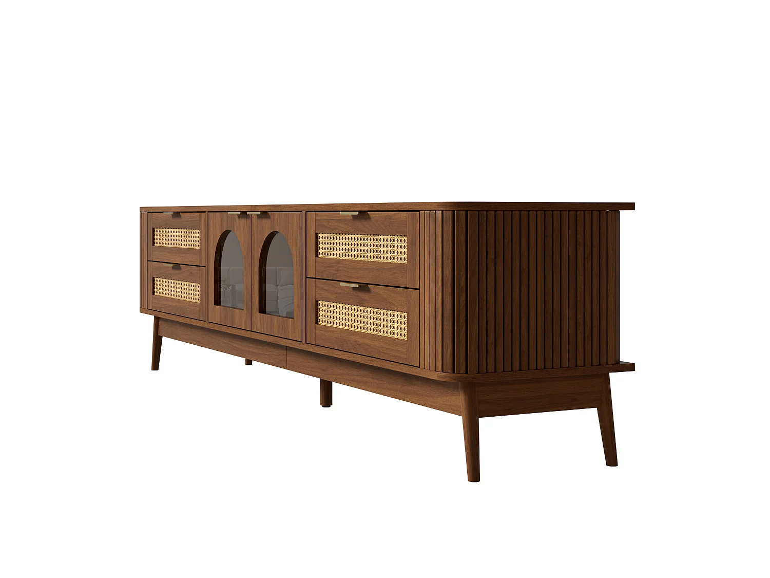 Meuble TV avec 4 tiroirs, 2 portes en verre et LED - Marron 180 x 40 x 50 cm