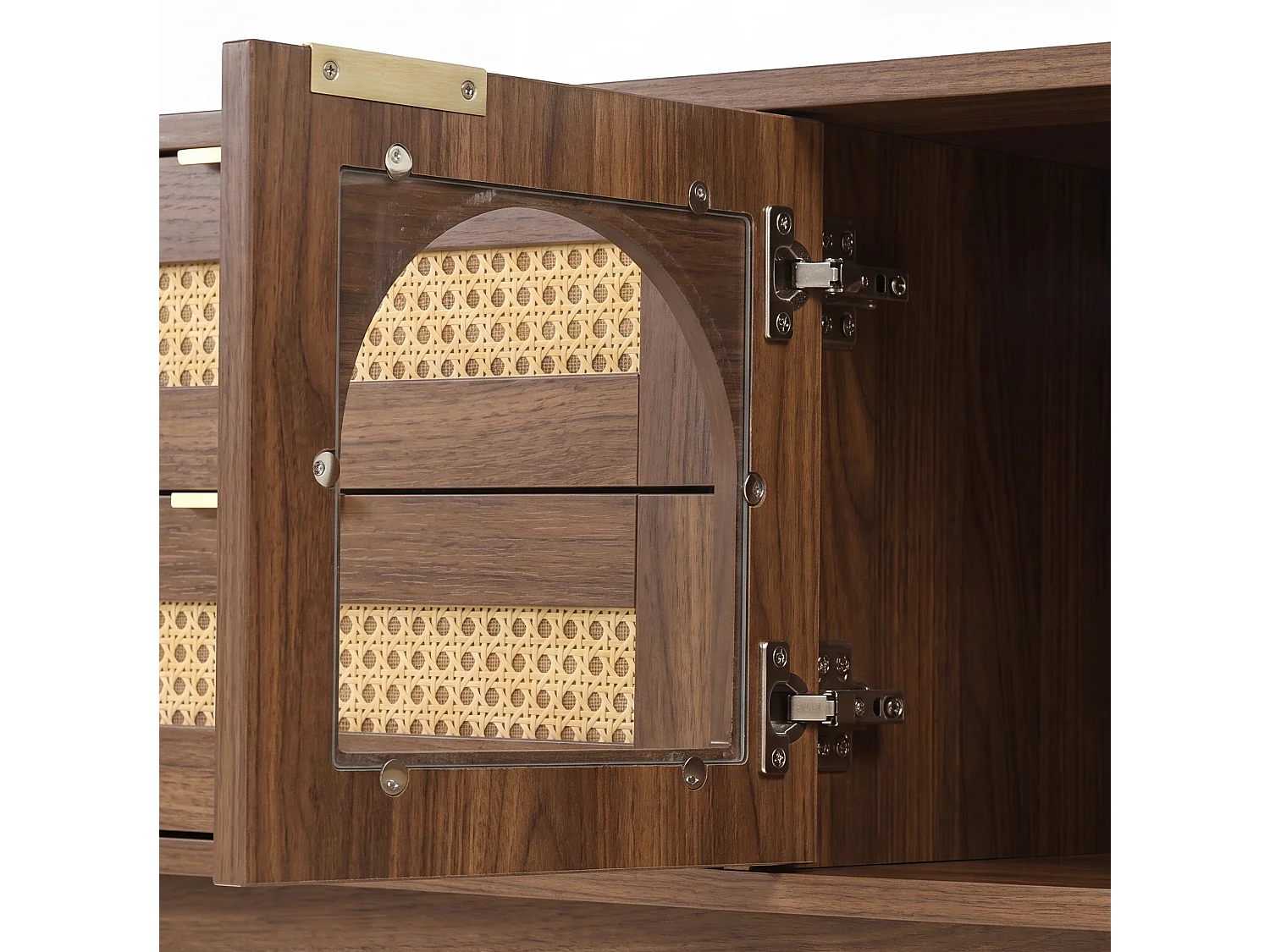 Meuble TV avec 4 tiroirs, 2 portes en verre et LED - Marron 180 x 40 x 50 cm