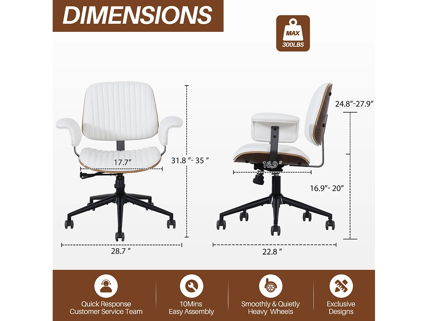 Silla de oficina giratoria de piel sintética con ruedas y altura regulable - Beige