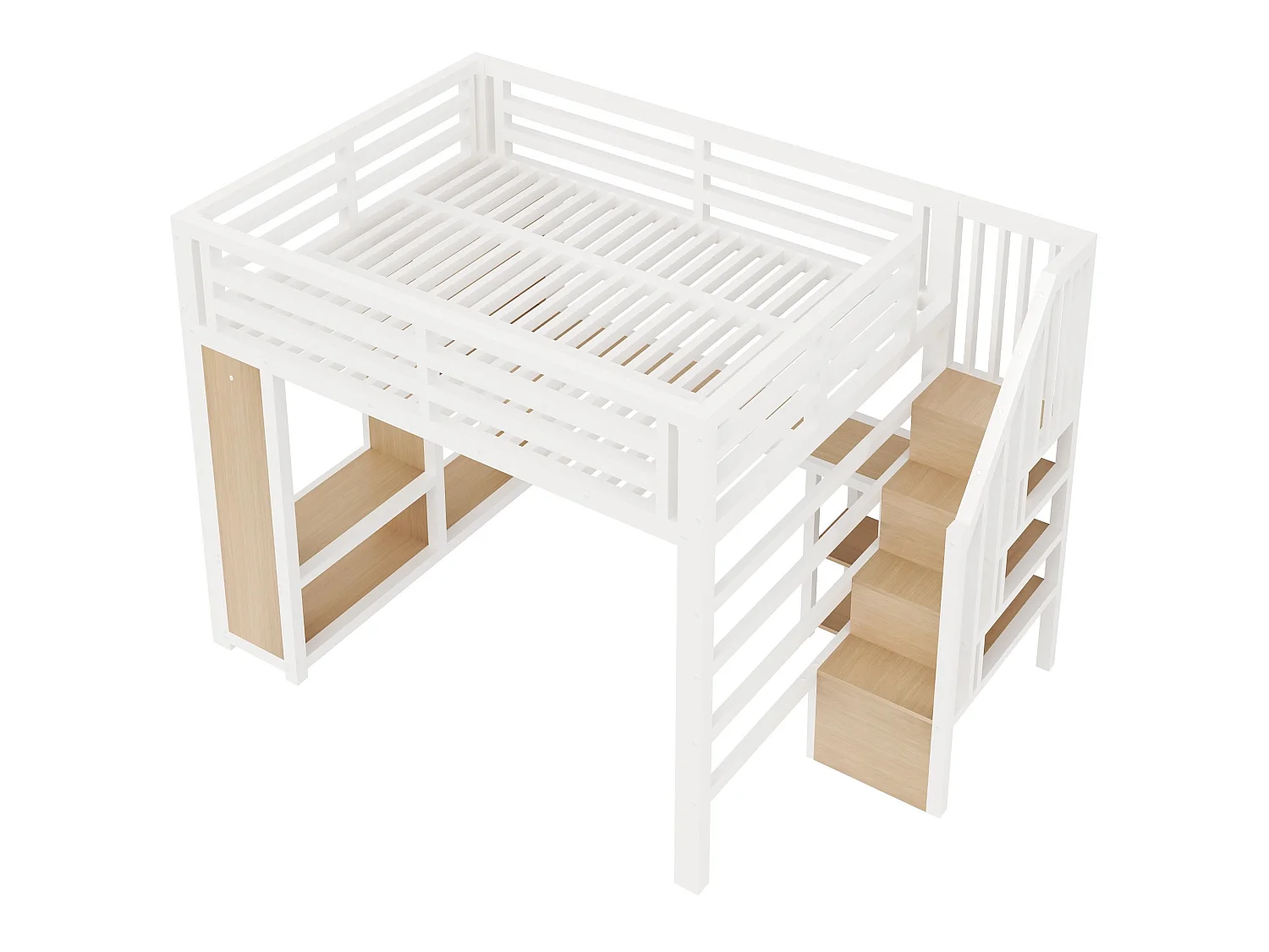 Lit mezzanine adulte 160 x 200 cm avec port USB, bureau et penderie ouverte - Blanc