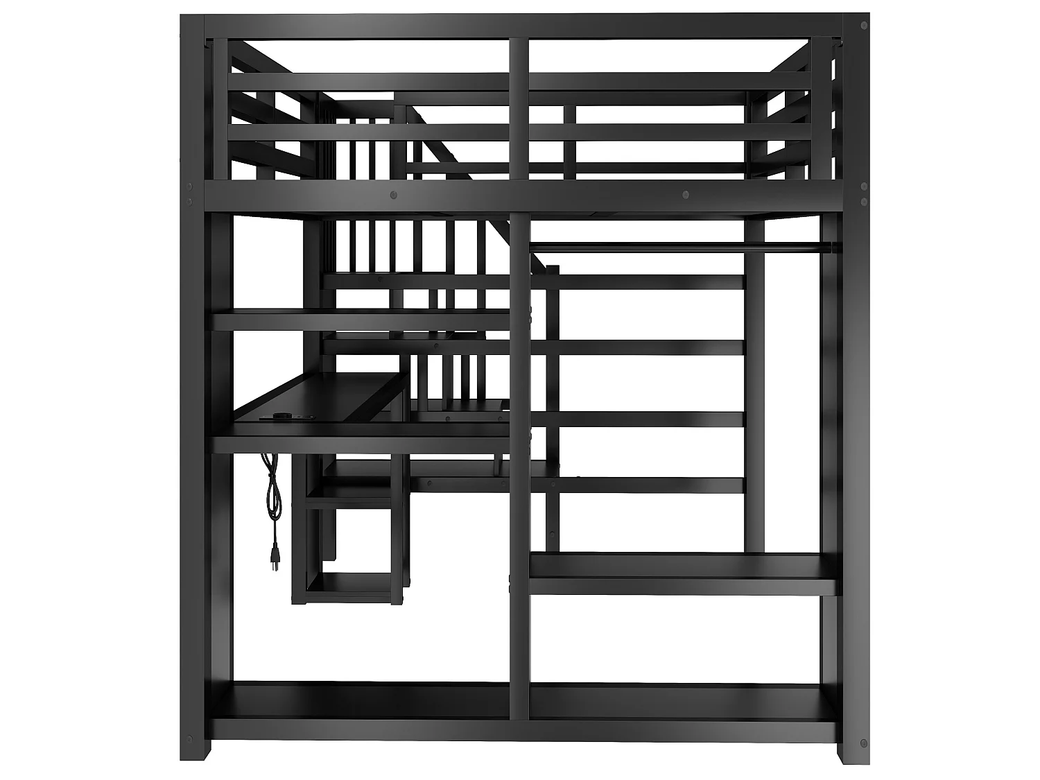 Lit mezzanine adulte 160 x 200 cm avec port USB, bureau et penderie ouverte - Noir