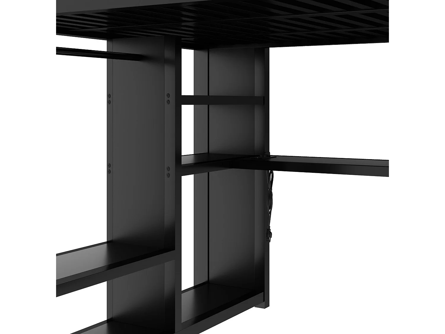 Lit mezzanine adulte 160 x 200 cm avec port USB, bureau et penderie ouverte - Noir