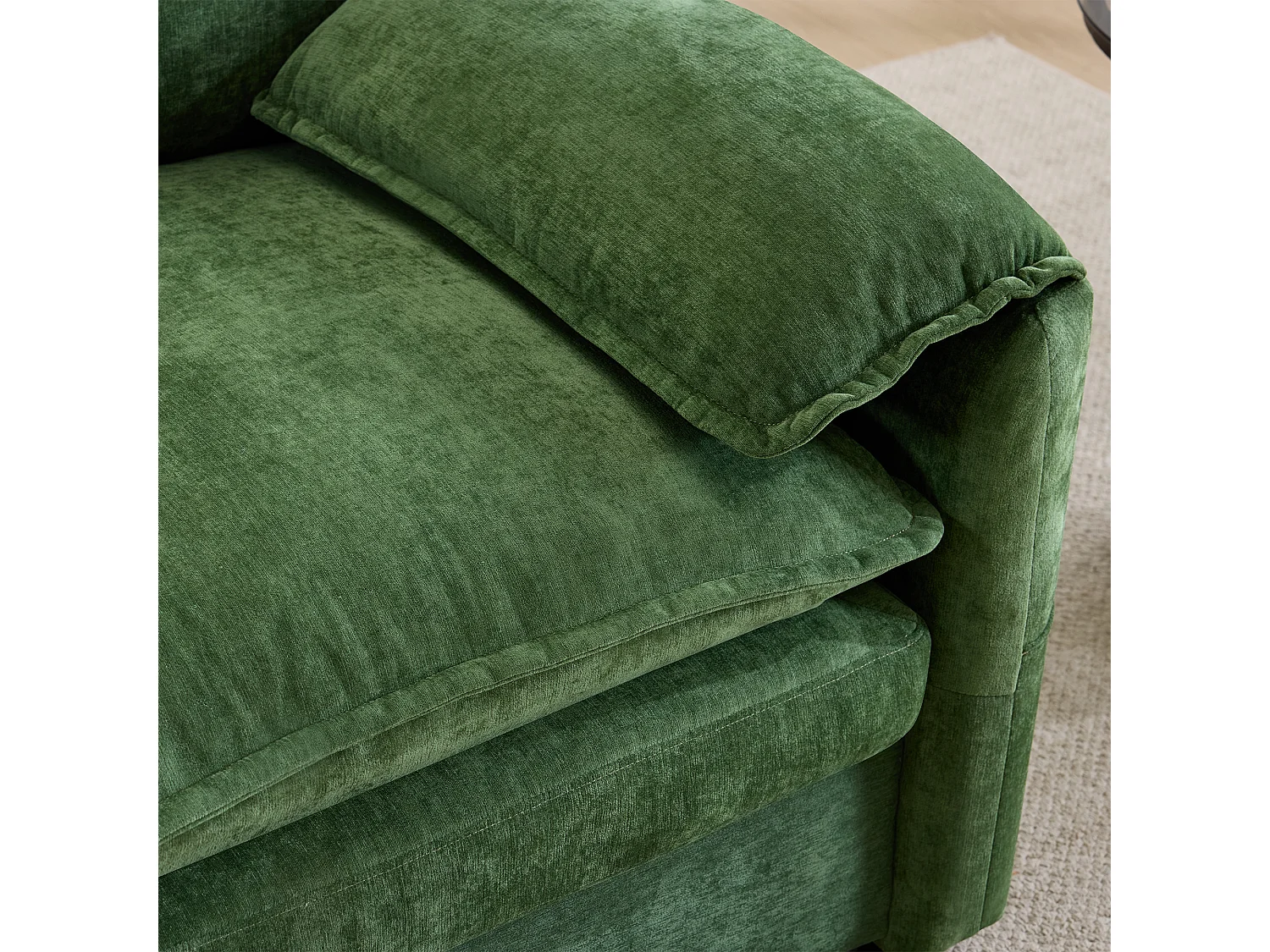 Fauteuil relax vert en velours, avec poche de rangement, design rétro, salon/chambre