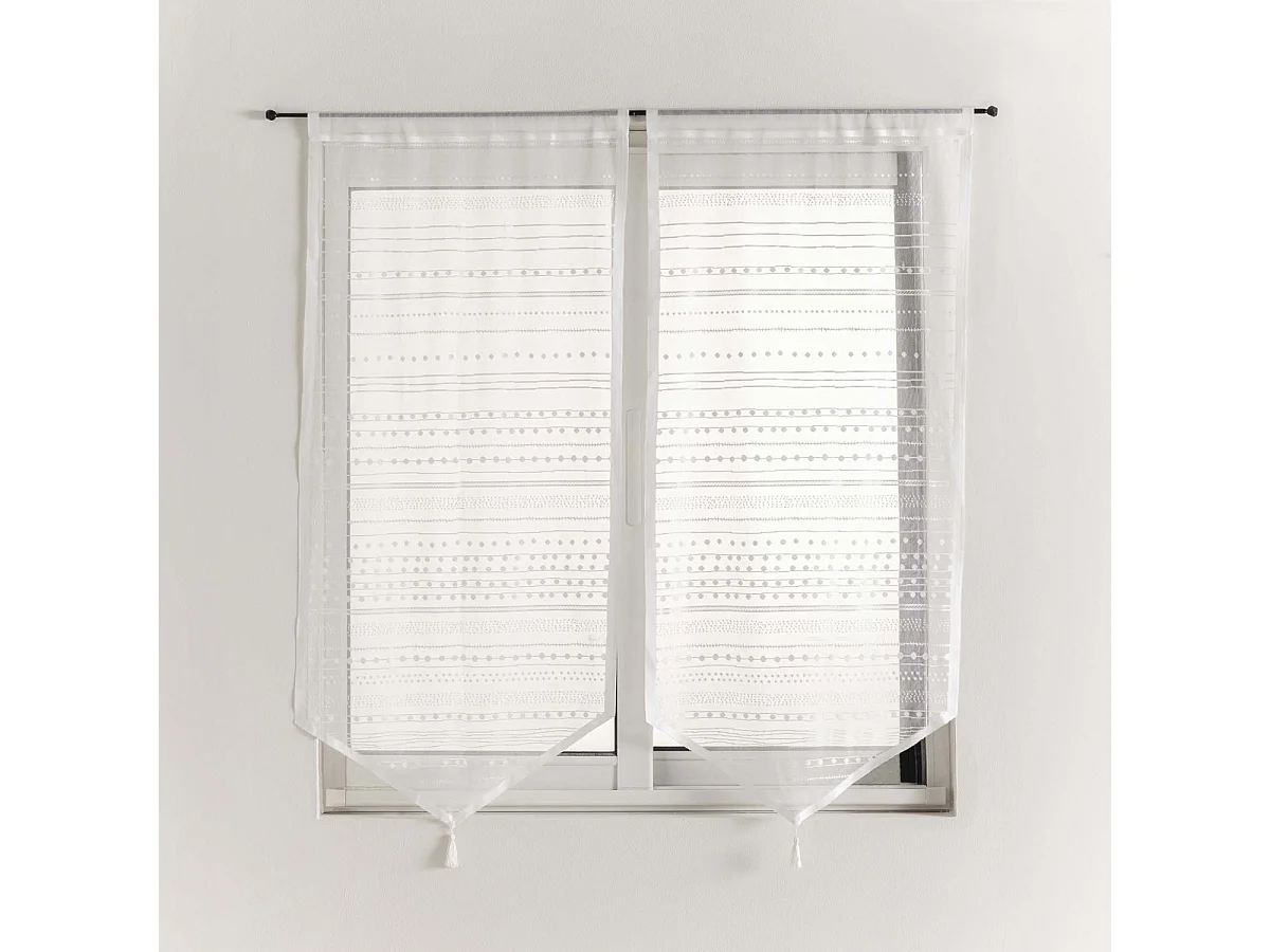 Paire de Voilage à Pompons "Celine" 45x120cm Blanc