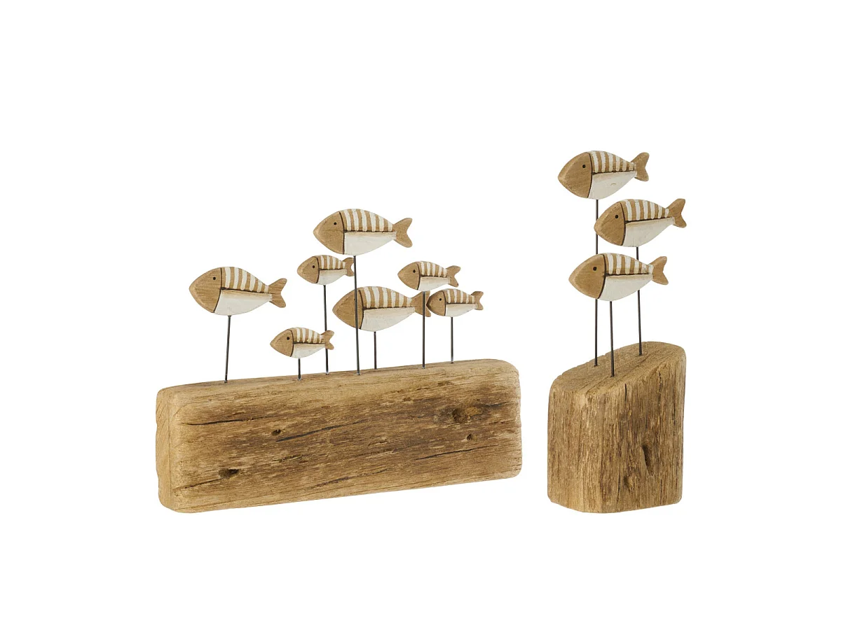 Statuette Déco Poissons en Bois "Ancora" 30cm Naturel