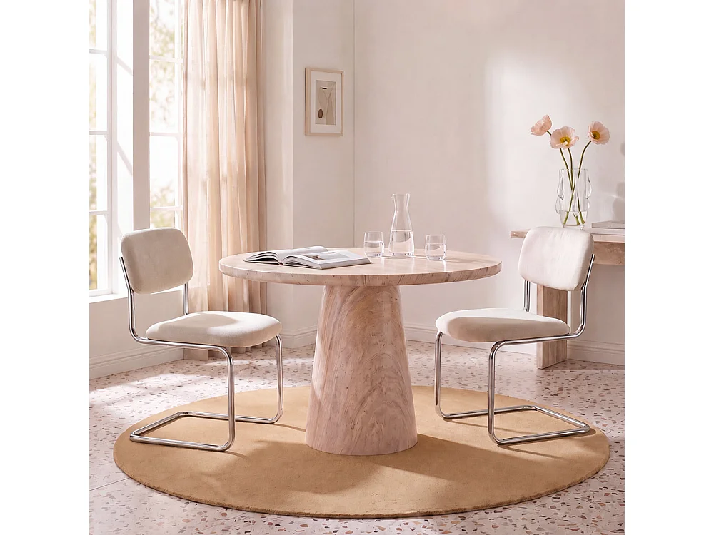 Marcel - Lot de 2 chaises en tissu pieds chrome  - Beige