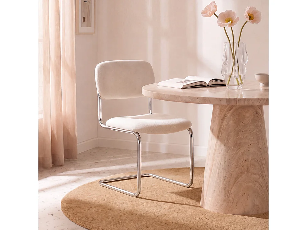 Marcel - Lot de 2 chaises en tissu pieds chrome  - Beige