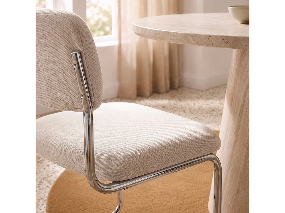 Marcel - Lot de 2 chaises en tissu pieds chrome  - Beige