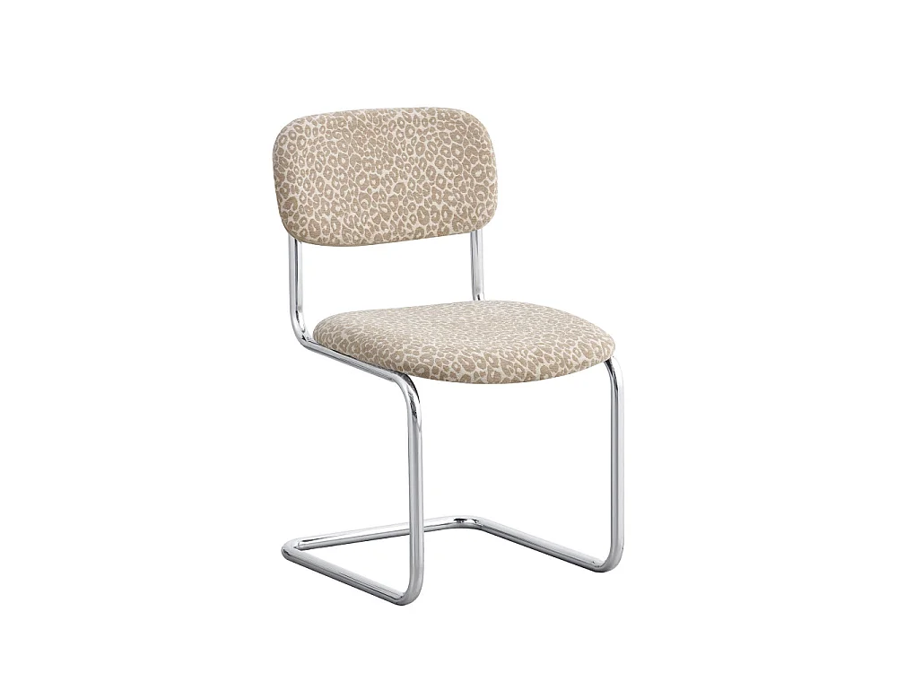 Marcel - Lot de 2 chaises imprimé léopard pieds chrome  - Beige