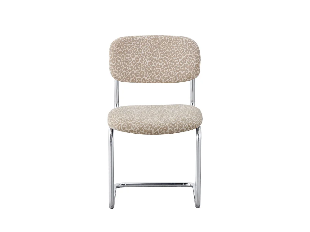 Marcel - Lot de 2 chaises imprimé léopard pieds chrome  - Beige