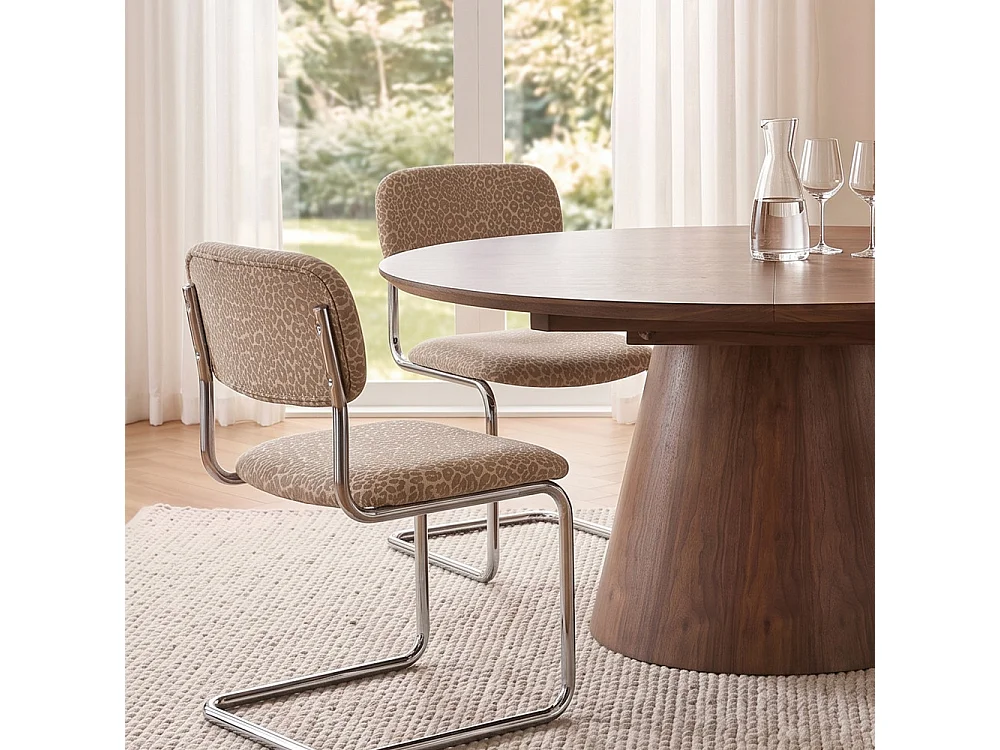 Marcel - Lot de 2 chaises imprimé léopard pieds chrome  - Beige
