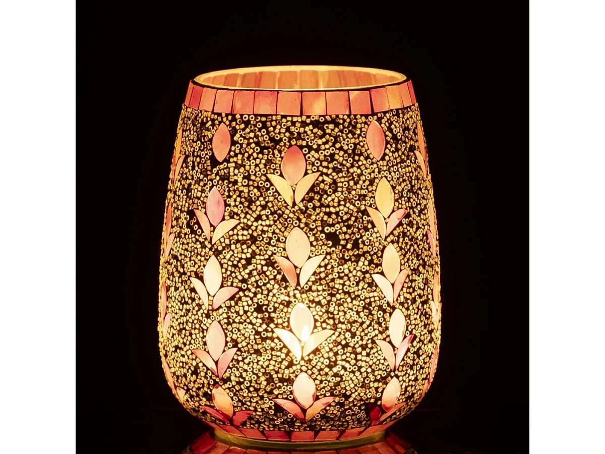 Photophore en Verre "Flora" 16cm Blanc Cassé & Rose