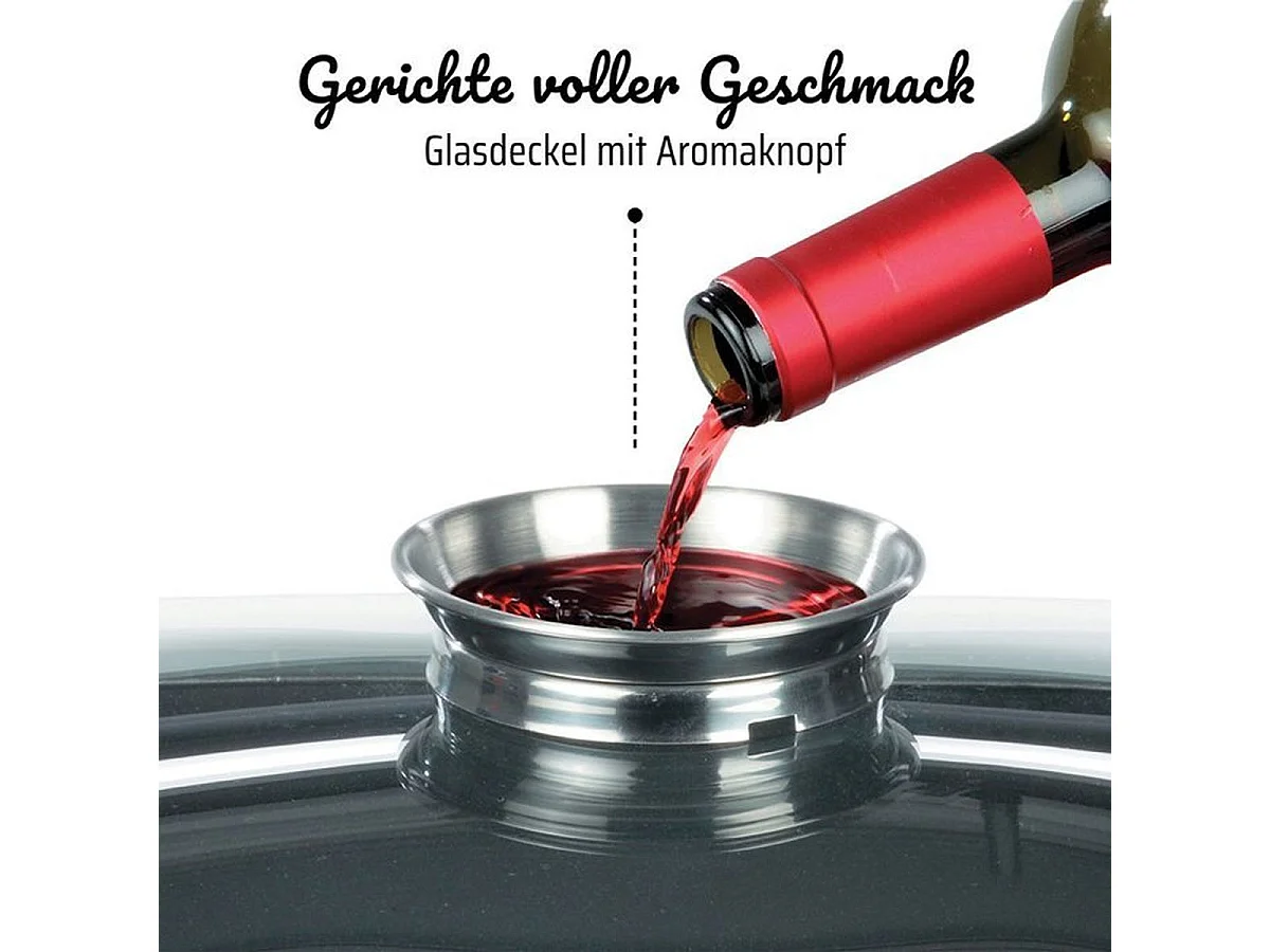 GSW Gourmet Granit Cocotte 6 L Inductie met AROMA-deksel, Antiaanbaklaag, Vaatwasmachinebestendig, Ovenbestendig