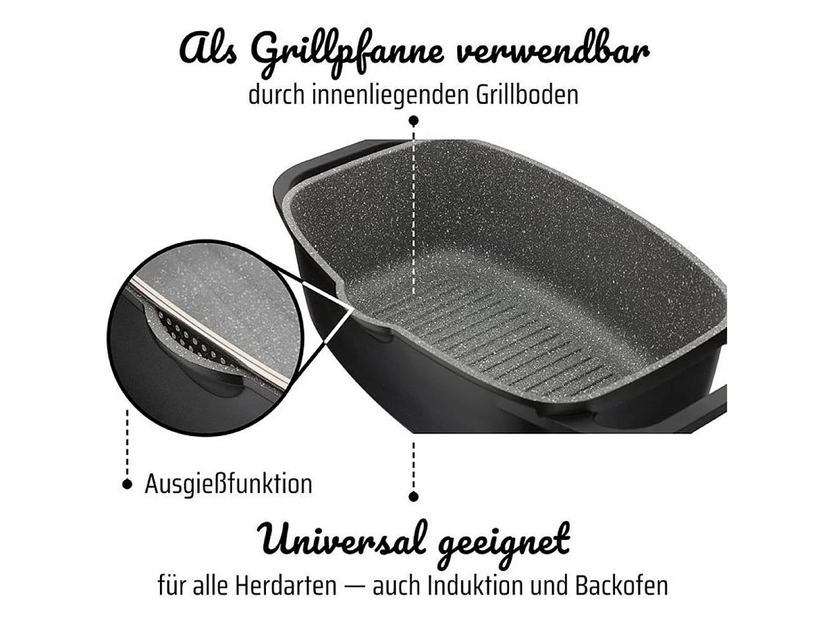 GSW Gourmet Granit Cocotte 6 L Inductie met AROMA-deksel, Antiaanbaklaag, Vaatwasmachinebestendig, Ovenbestendig
