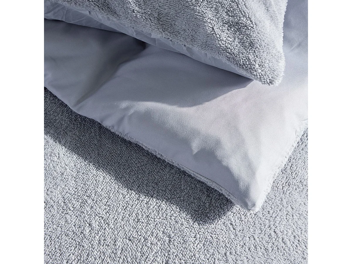 TODAY Teddy Parure de couette réversible 220x240 cm avec 2 taies 63x63 cm, Gris