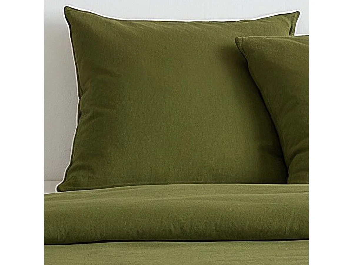 TODAY ESSENTIAL - Housse de couette effet lavé verte 220x240 cm avec 2 taies 63x63 cm