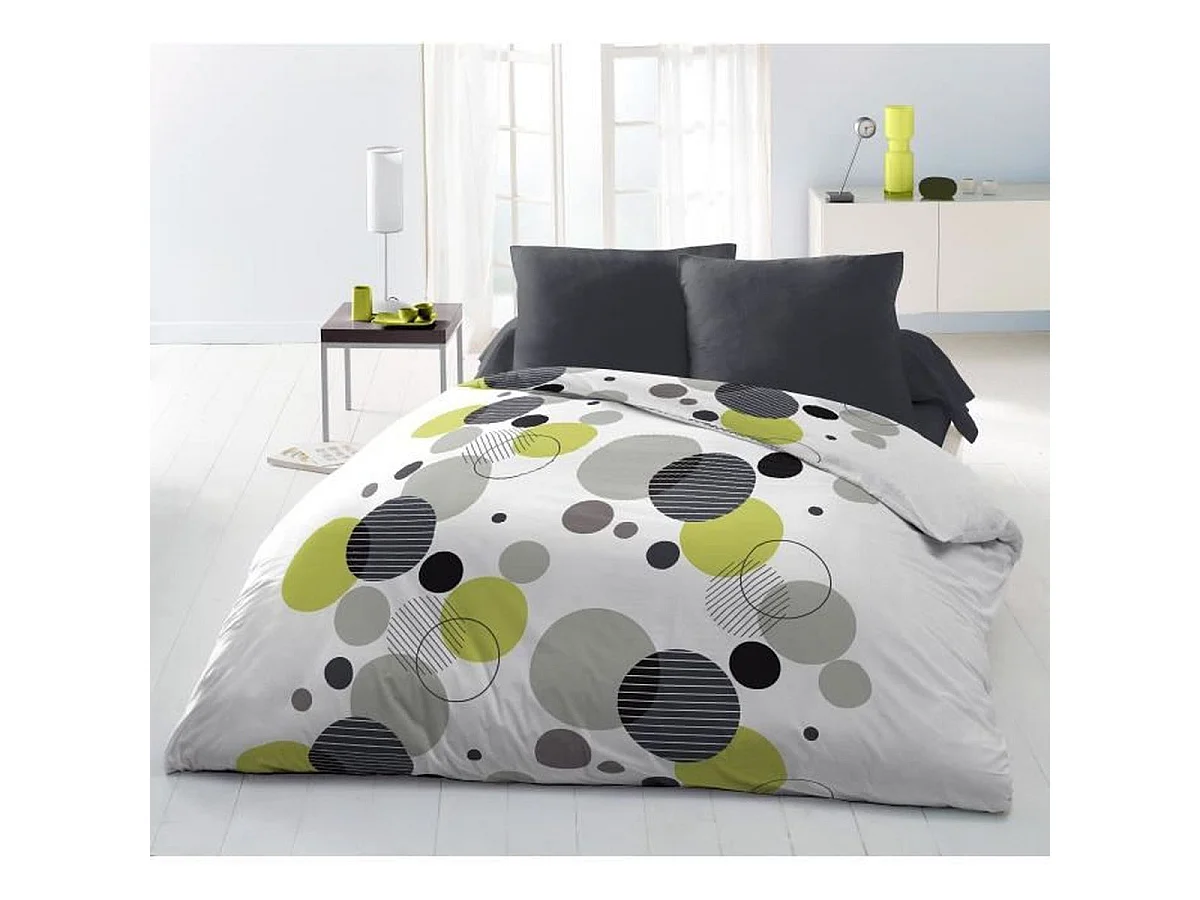 HOME LINGE PASSION - Parure de couette microfibre BULLES DE REVE 240x260 cm - Gris