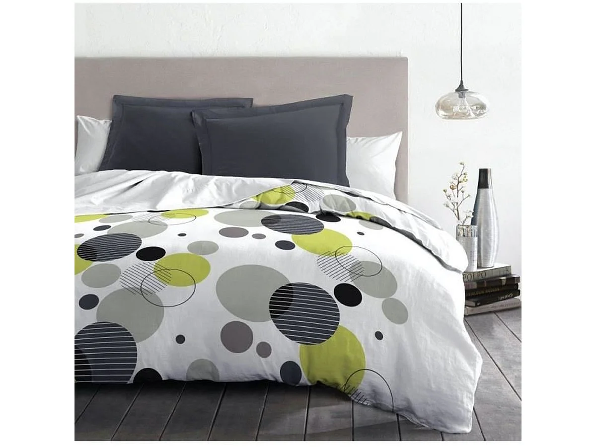 HOME LINGE PASSION - Parure de couette microfibre BULLES DE REVE 240x260 cm - Gris