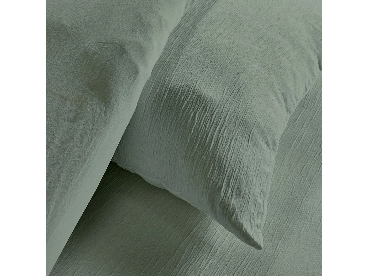 TODAY Housse de couette effet crépon ESSENTIAL 220 x 240 cm avec 2 taies 63 x 63 cm - Vert