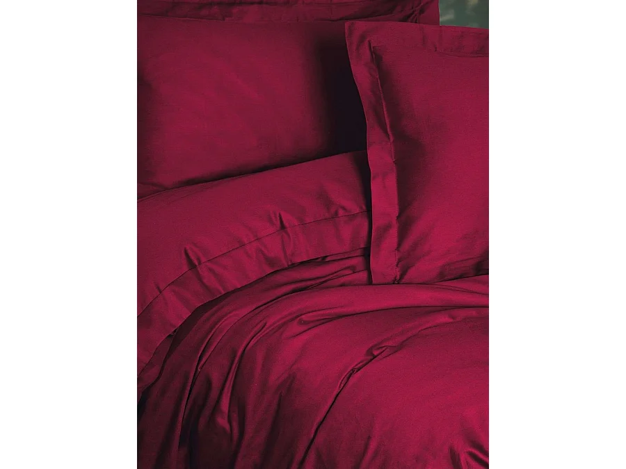 Parure de lit ASIR en satin de coton 140x200 cm Rouge Bordeaux - 1 housse de couette + 2 taies 60x60