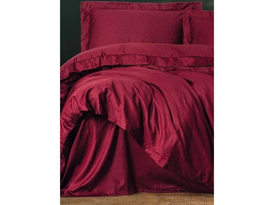 Parure de lit ASIR en satin de coton 140x200 cm Rouge Bordeaux - 1 housse de couette + 2 taies 60x60