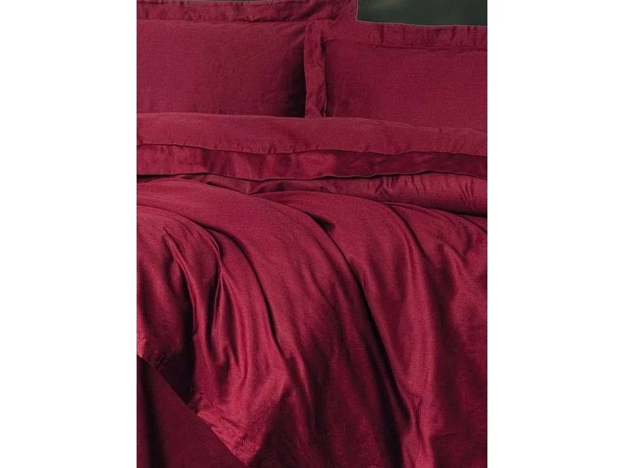 Parure de lit ASIR en satin de coton 140x200 cm Rouge Bordeaux - 1 housse de couette + 2 taies 60x60
