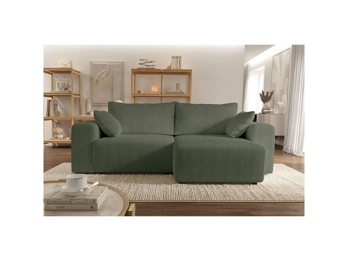 Canapé d'angle réversible convertible BOBO 4 places en tissu vert - 244 x 138 x 86 cm