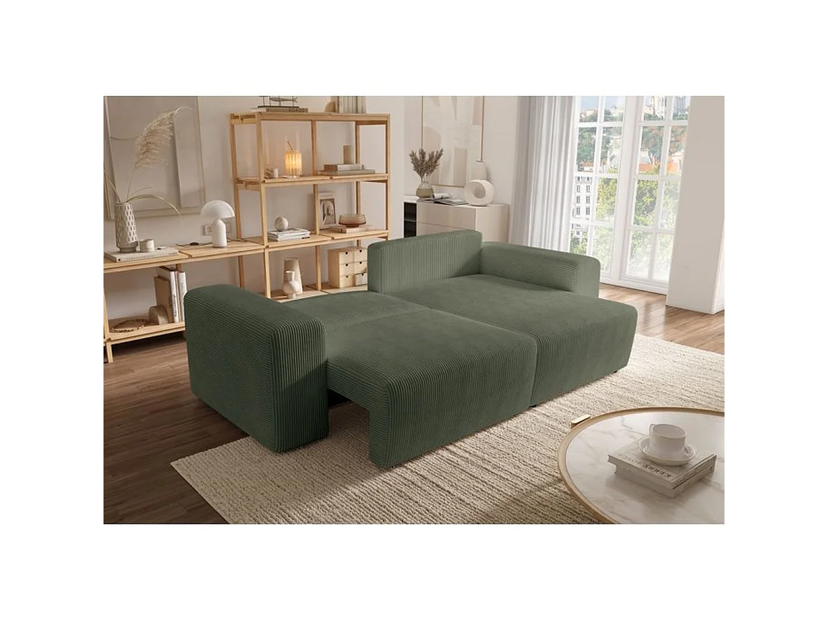 Canapé d'angle réversible convertible BOBO 4 places en tissu vert - 244 x 138 x 86 cm
