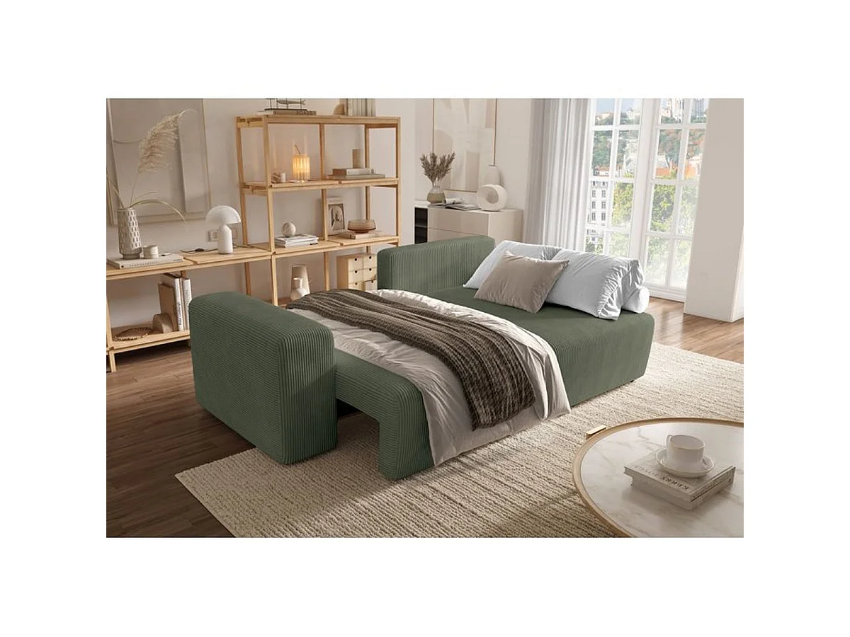 Canapé d'angle réversible convertible BOBO 4 places en tissu vert - 244 x 138 x 86 cm