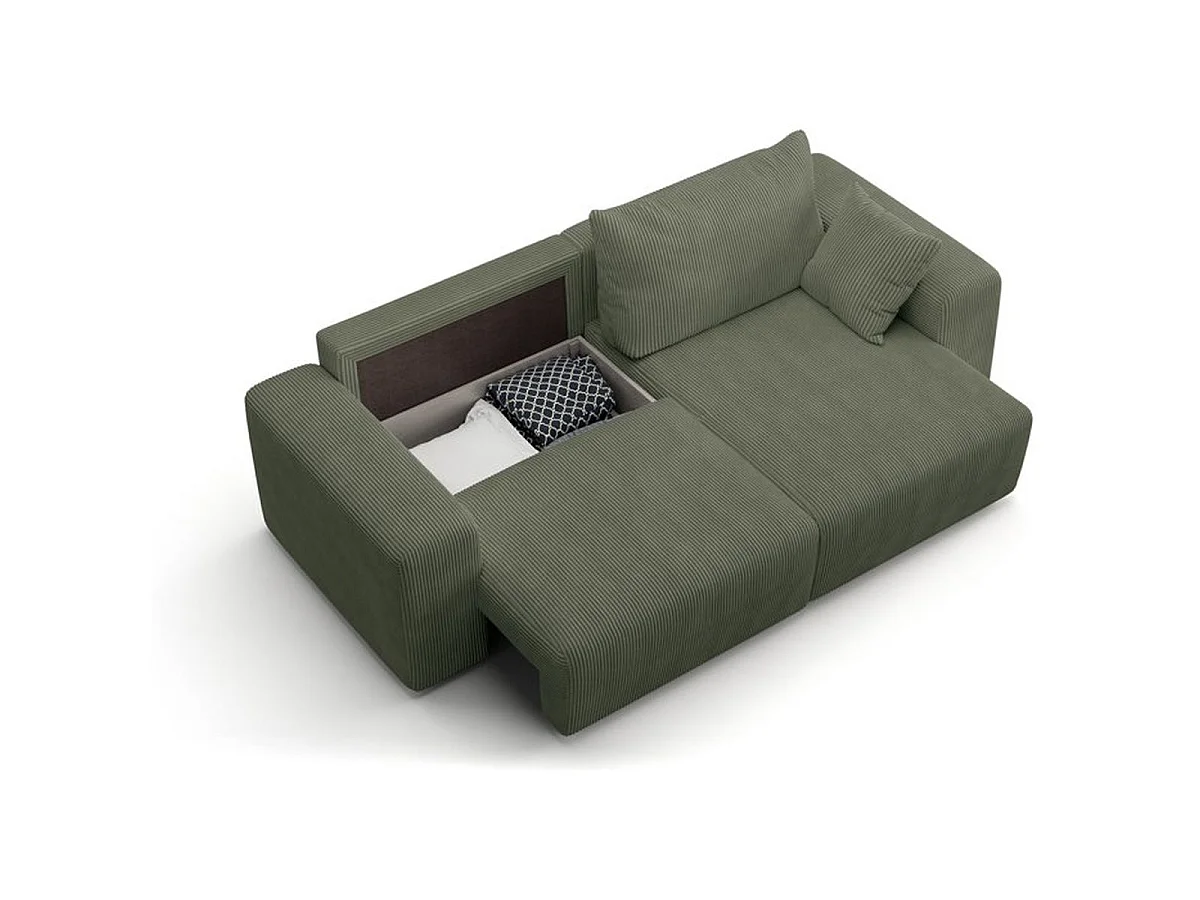 Canapé d'angle réversible convertible BOBO 4 places en tissu vert - 244 x 138 x 86 cm