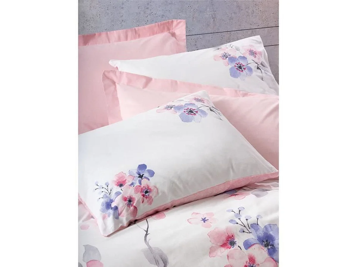 Housse de couette 129CTN64249 Ranforce Coton 220x240 cm avec 2 taies 63x63 cm - Floral Rose