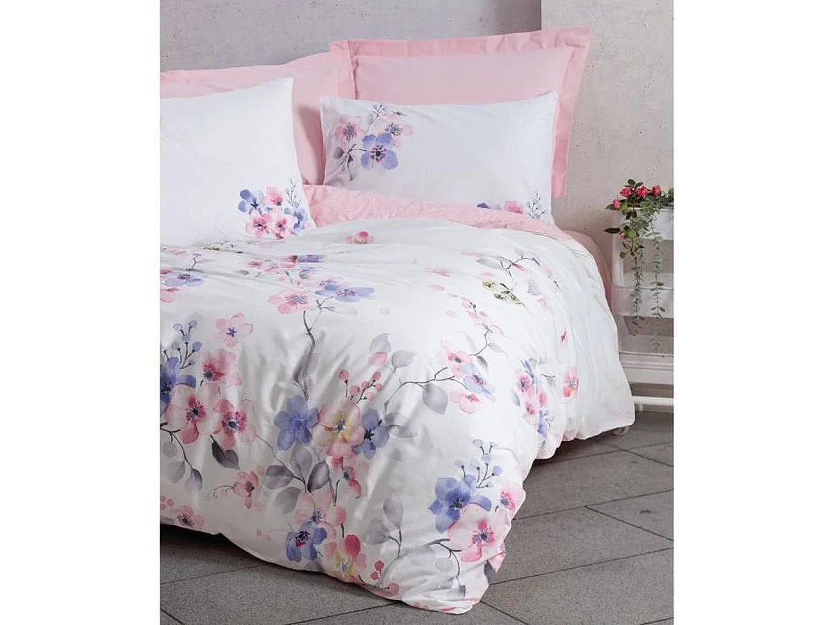 Housse de couette 129CTN64249 Ranforce Coton 220x240 cm avec 2 taies 63x63 cm - Floral Rose