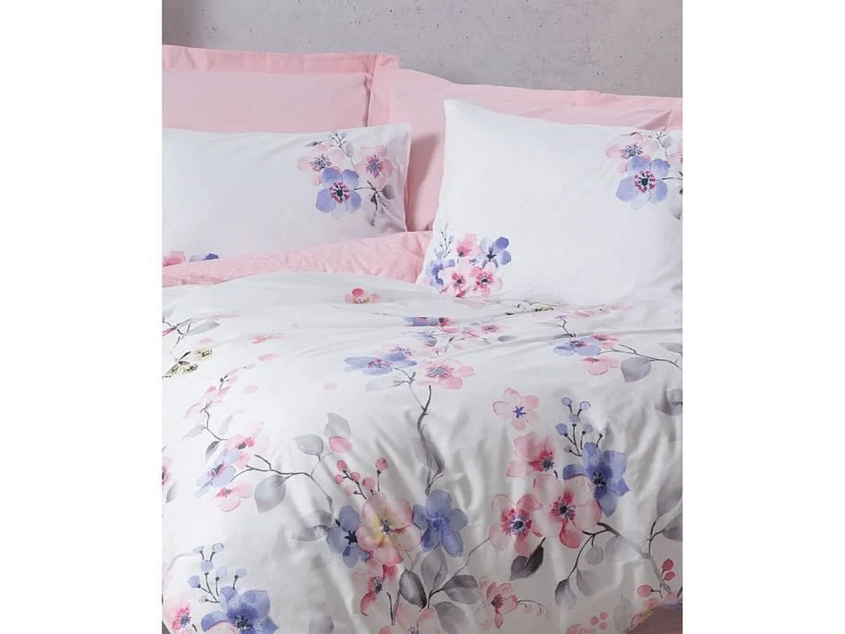 Housse de couette 129CTN64249 Ranforce Coton 220x240 cm avec 2 taies 63x63 cm - Floral Rose