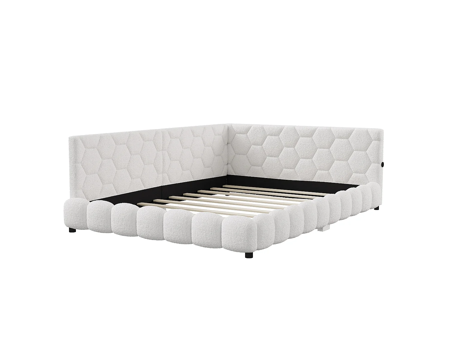 Canapé lit 140x200 cm Blanc avec sommier à lattes, lit double rembourré LED avec prise USB, tête de lit douce et confortable