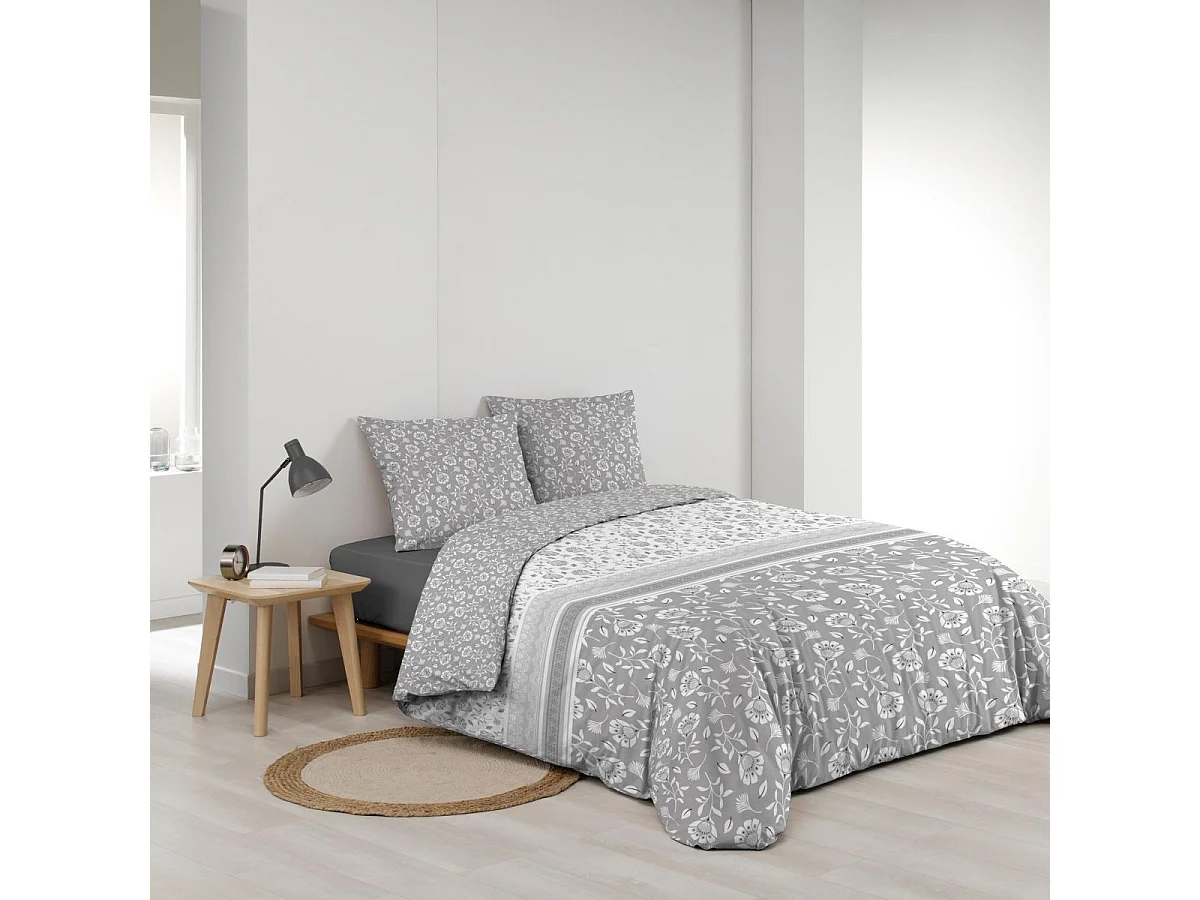 Parure de Lit 3 Pièces "Flavie" 240x220cm Gris