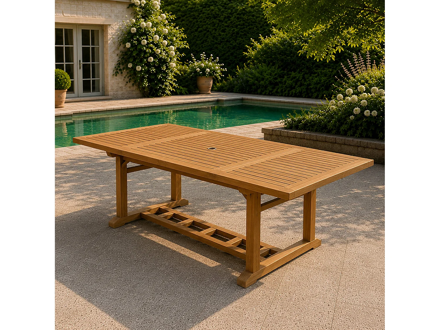 Mesa Retangular Extensível de Teca Moderna 170 cm - Cor Natural de Teca