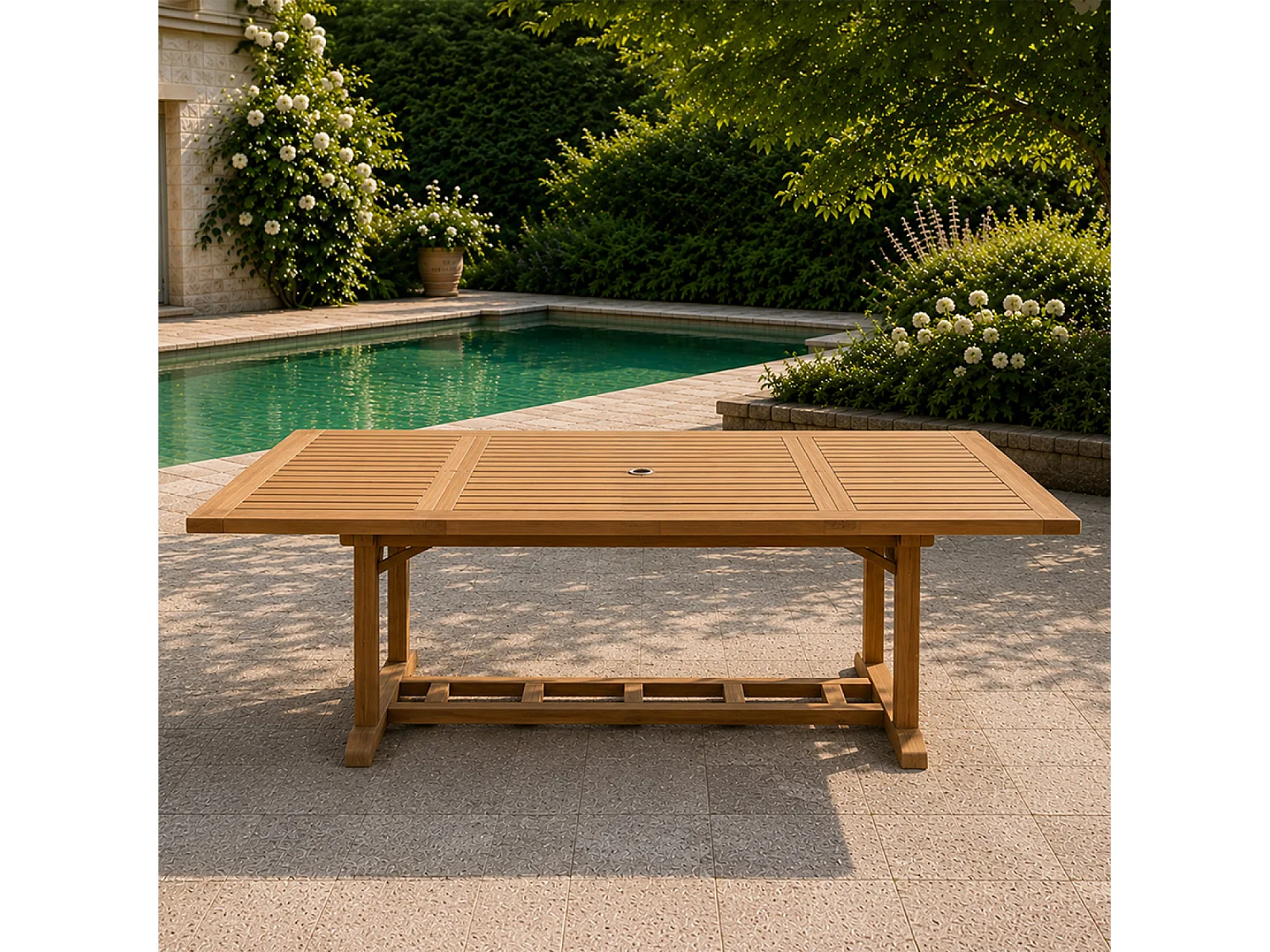Mesa Retangular Extensível de Teca Moderna 170 cm - Cor Natural de Teca
